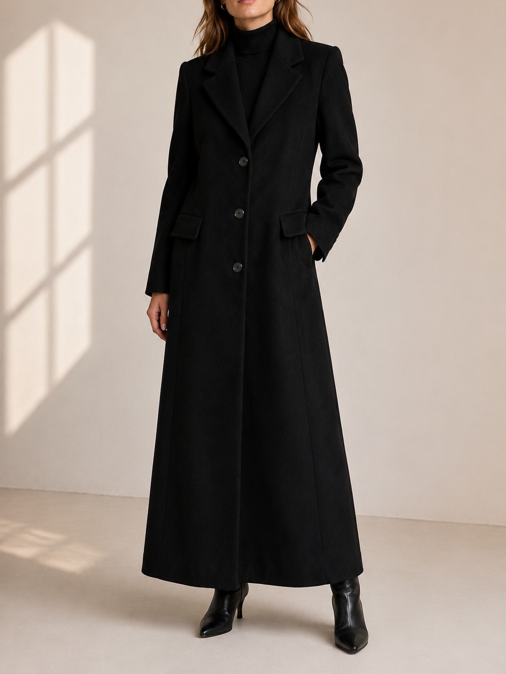 J. Percy for Marvin Richards Black Wool Long Coat Size 8 Vintage Maxi Coat